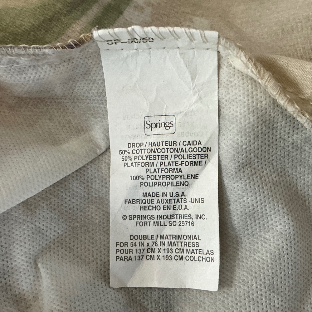 Springs Bed Skirt Purple Flowers Green Foliage Cream Tan White Background NWOT - Picture 2 of 3